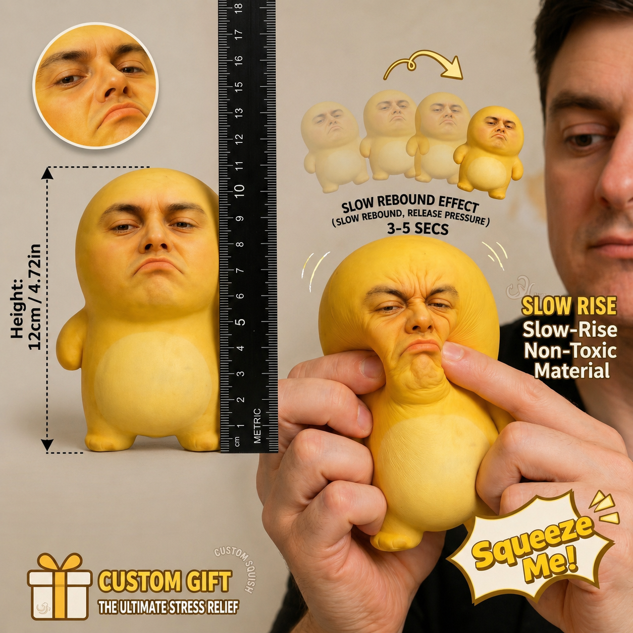 カスタムフェイス スローリバウンド スクイーズ ストレス解消人形 パーソナライズされたストレス解消スクイーズトイ 面白い不安解消ギフト