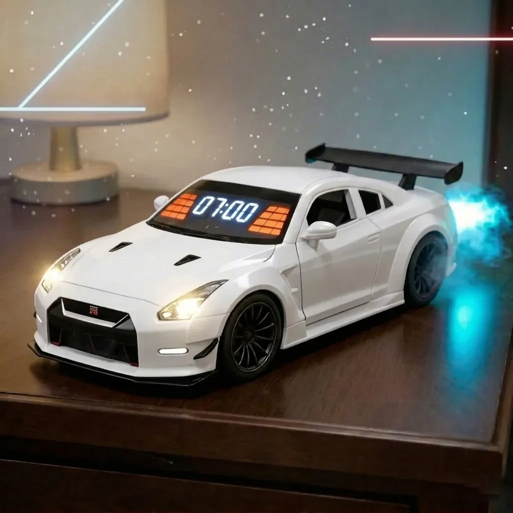 エンジン音,排気音効果,ledライト付きハイパーカー目覚まし時計 – 車好きへのデスクギフト - 