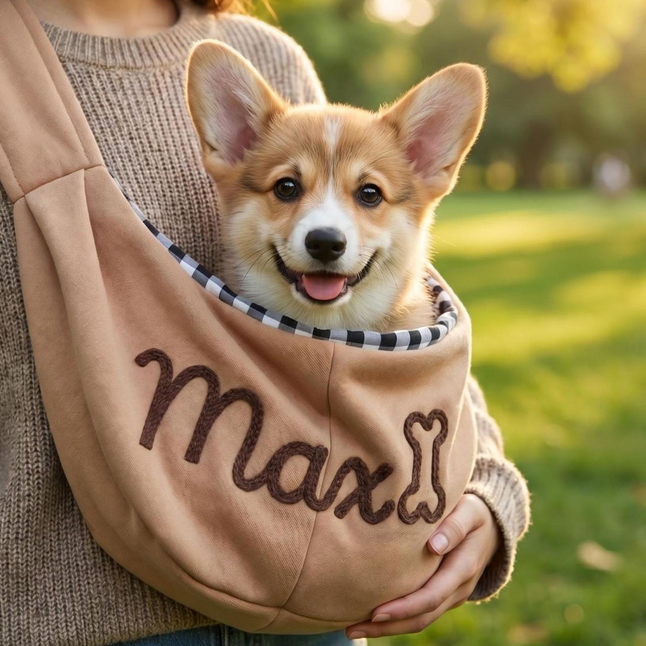 イニシャル入りペットキャリーバッグ｜小型犬・猫用カスタム斜めがけショルダーバッグ ペットお出かけバッグ
