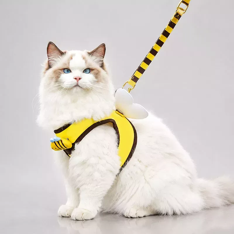 ミツバチ柄 ペット用ハーネス＆リードセット｜犬・猫用 胸当てハーネス お散歩リード付き 調節可能 小型犬・猫用