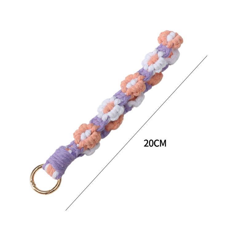 ボヘミアン風ハンドメイドデイジーキーホルダー カラフル編みリストレット 携帯チャーム バッグアクセサリー