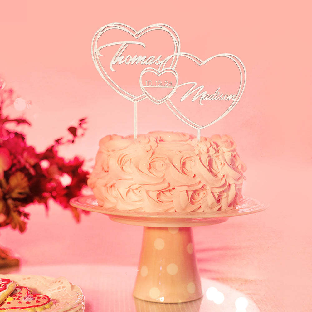 結婚式用のハート付きパーソナライズケーキトッパー -
