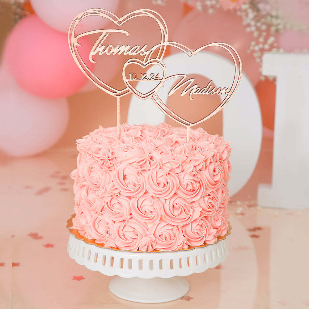 結婚式用のハート付きパーソナライズケーキトッパー -