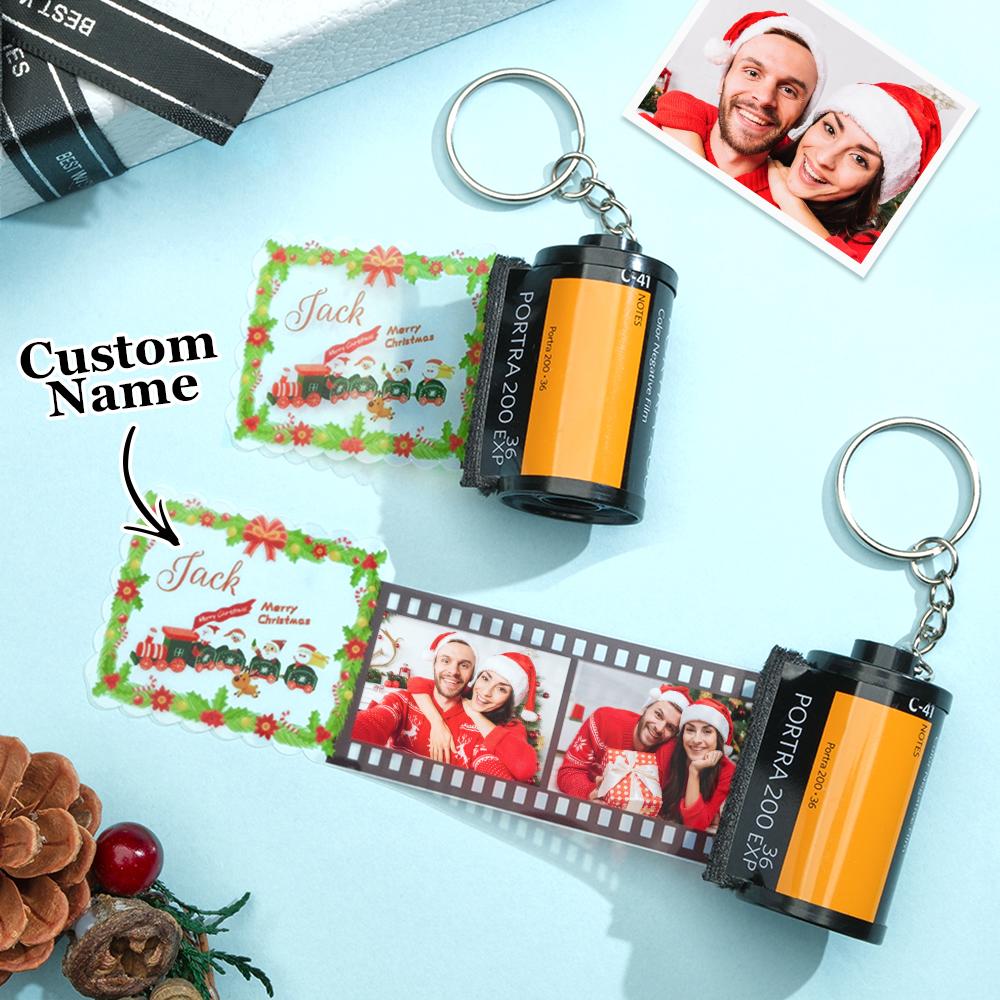 カスタム写真フィルムキーホルダー - 写真入れ可能なカメラキーホルダー可愛いクリスマスキーホルダープレゼント
