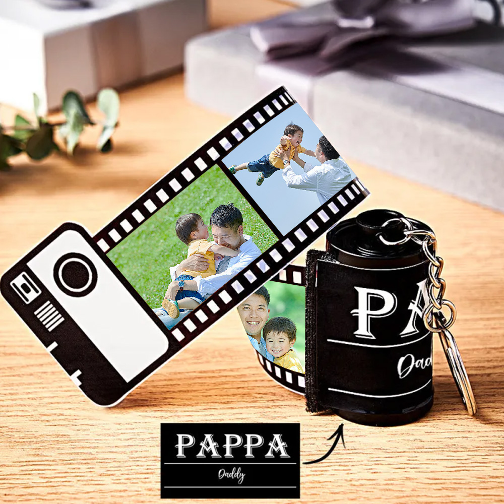 カスタムフォトフィルムキーホルダー - 写真入れ可能なカメラキーホルダー父の日プレゼント
