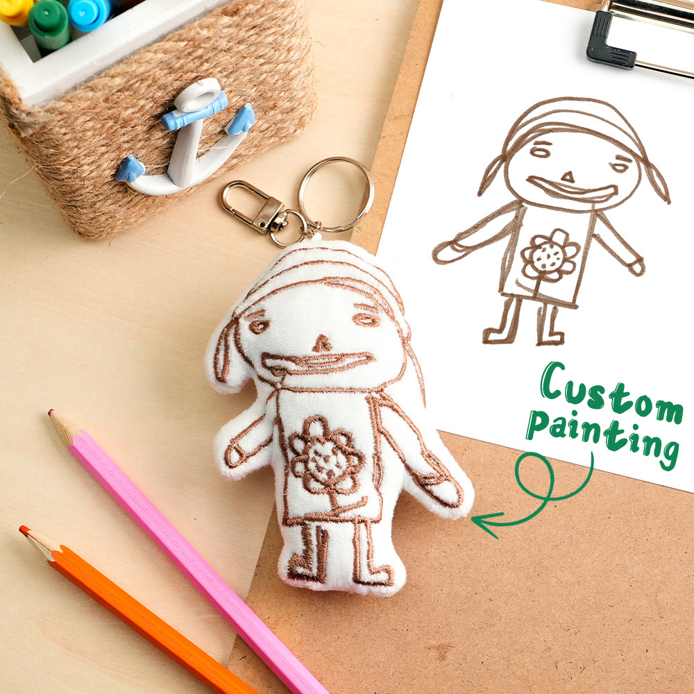 子供の絵からカスタムぬいぐるみキーホルダー、ぬいぐるみ落書き人形、アートワークぬいぐるみ手作りの思い出の記念品ユニークな家族のプレゼント