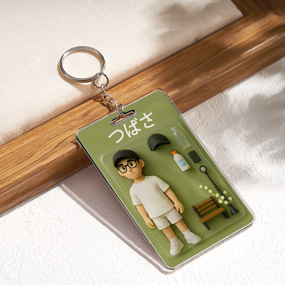 カスタム2d効果アクションフィギュアパックパッケージおもちゃ箱スタイルアートギフトパーソナライズされたアクリルキーチェーンギフト家族向け