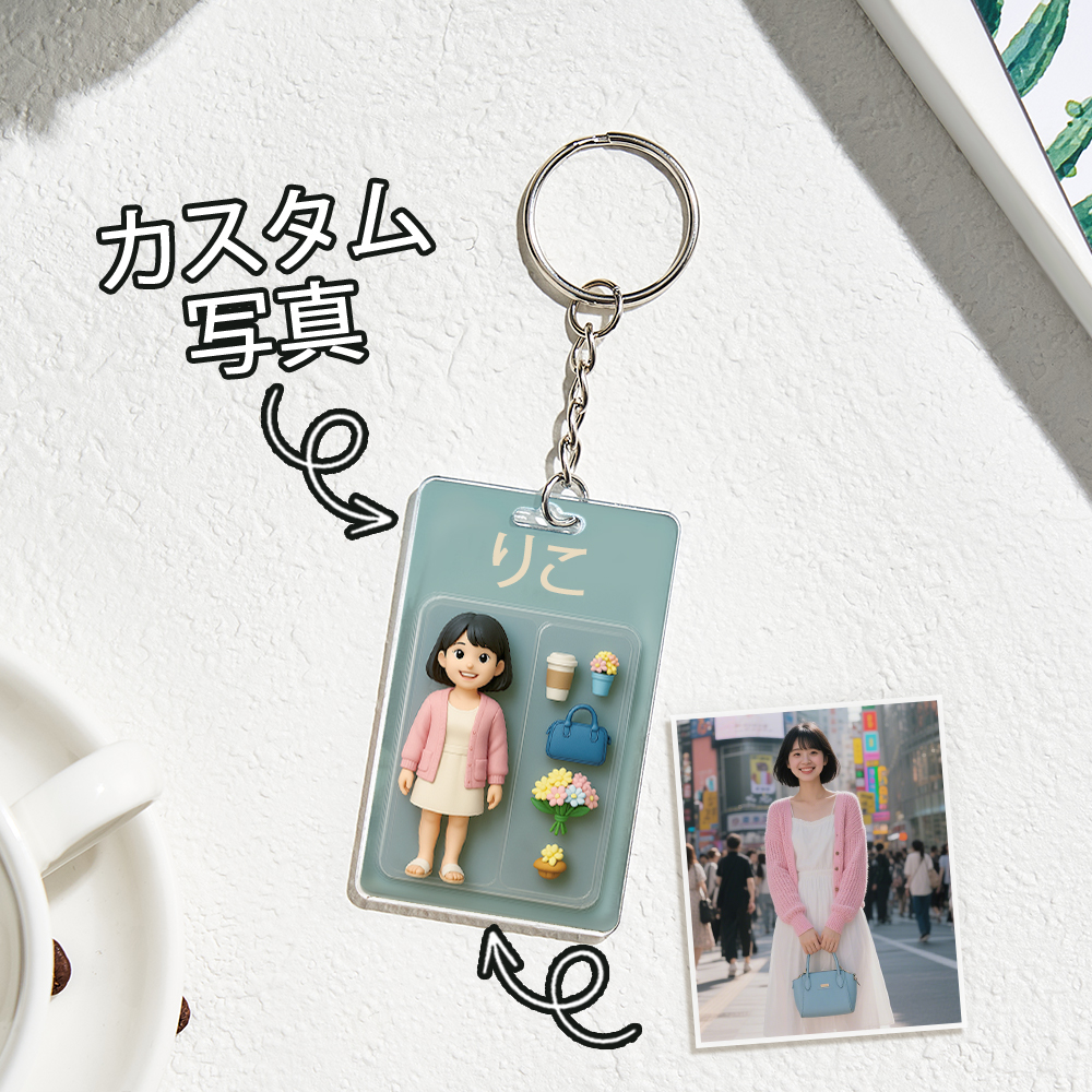 2d効果アクションフィギュアパックパッケージおもちゃ箱スタイルのアートギフトパーソナライズされたアクリルキーチェーンギフト母親への贈り物