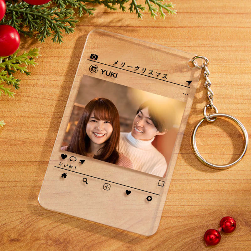 カスタムフォトアクリル製キーホルダ‐写真と名前とメッセージ入れ可能