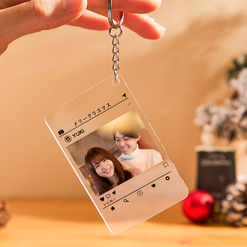 カスタムフォトアクリル製キーホルダ‐写真と名前とメッセージ入れ可能