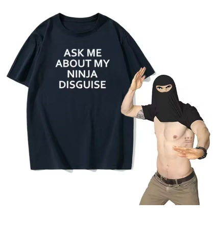 メンズ おもしろフリップtシャツ 忍者変装について聞いてください 隠しマスクtシャツ おもしろシャツ - 
