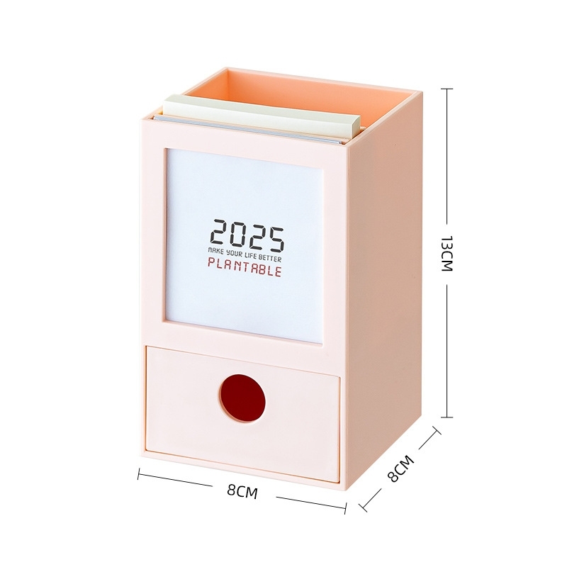 2026 クリエイティブ ペンホルダー カレンダー デスクオーガナイザー スタイリッシュ デスクトップカレンダー 8*8*13cm - 