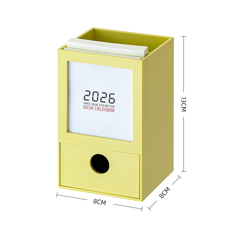 2026 クリエイティブ ペンホルダー カレンダー デスクオーガナイザー スタイリッシュ デスクトップカレンダー 8*8*13cm - 