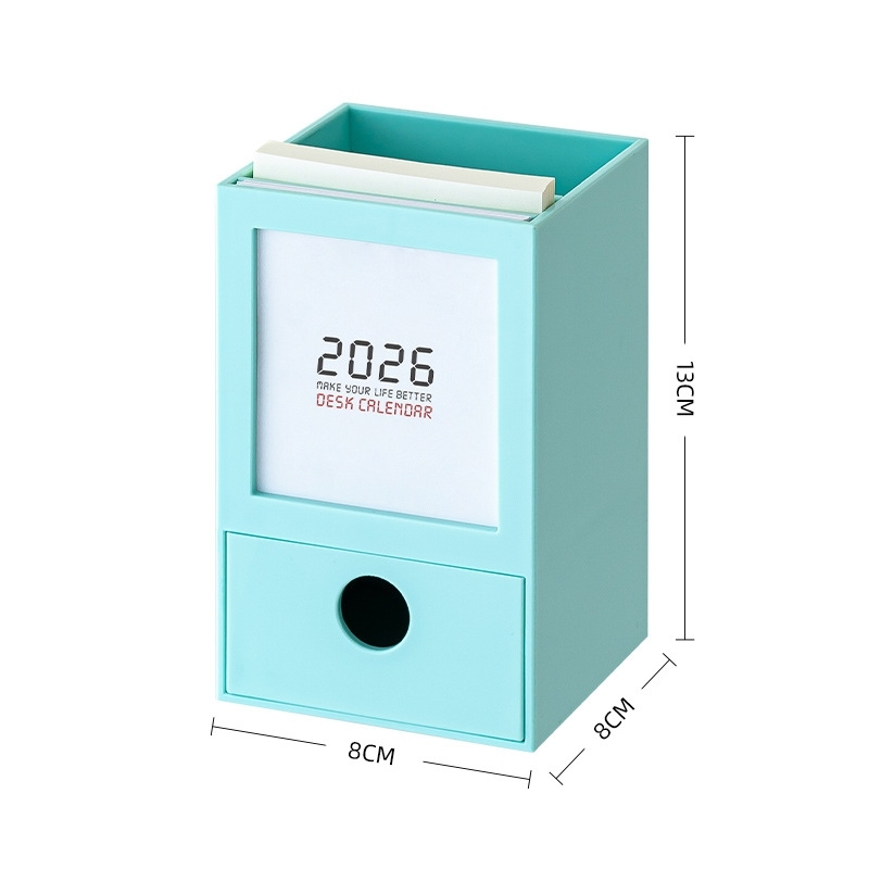 2026 クリエイティブ ペンホルダー カレンダー デスクオーガナイザー スタイリッシュ デスクトップカレンダー 8*8*13cm - 