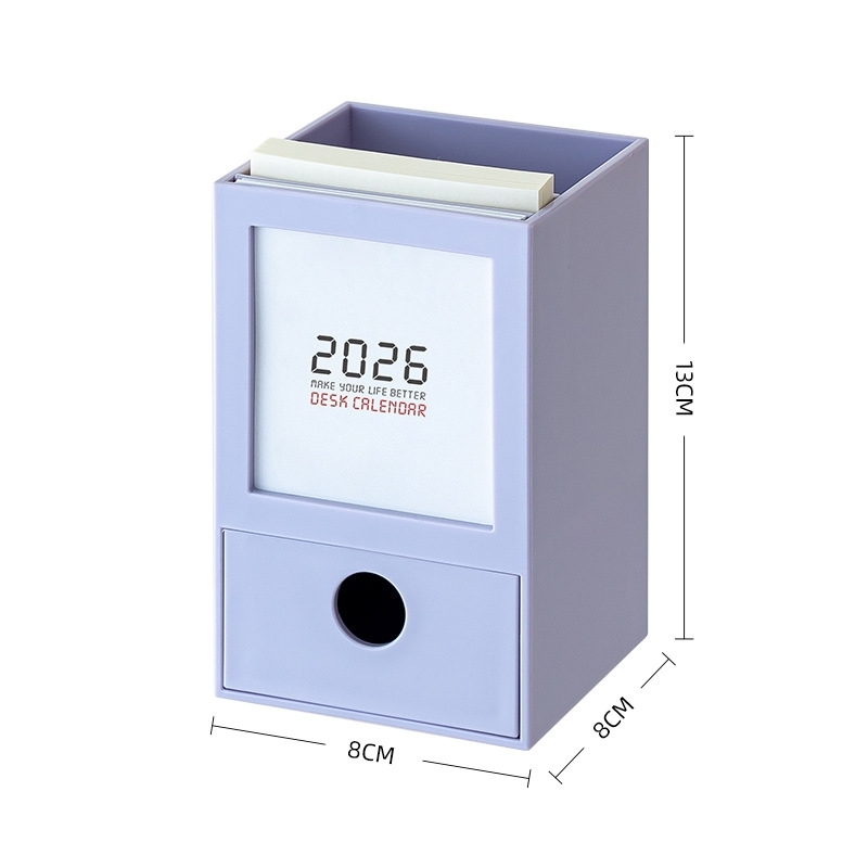 2026 クリエイティブ ペンホルダー カレンダー デスクオーガナイザー スタイリッシュ デスクトップカレンダー 8*8*13cm - 