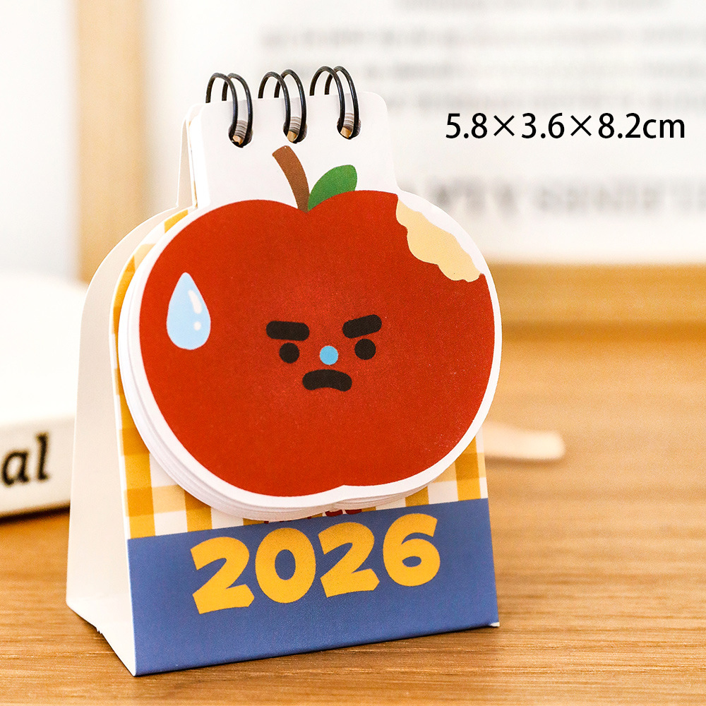 かわいいミニアップルカレンダー 2026 ミニキッズデスクトップカレンダー かわいいデスクトップカレンダー 子供用 - 6.3*3.6*8.2cm - 