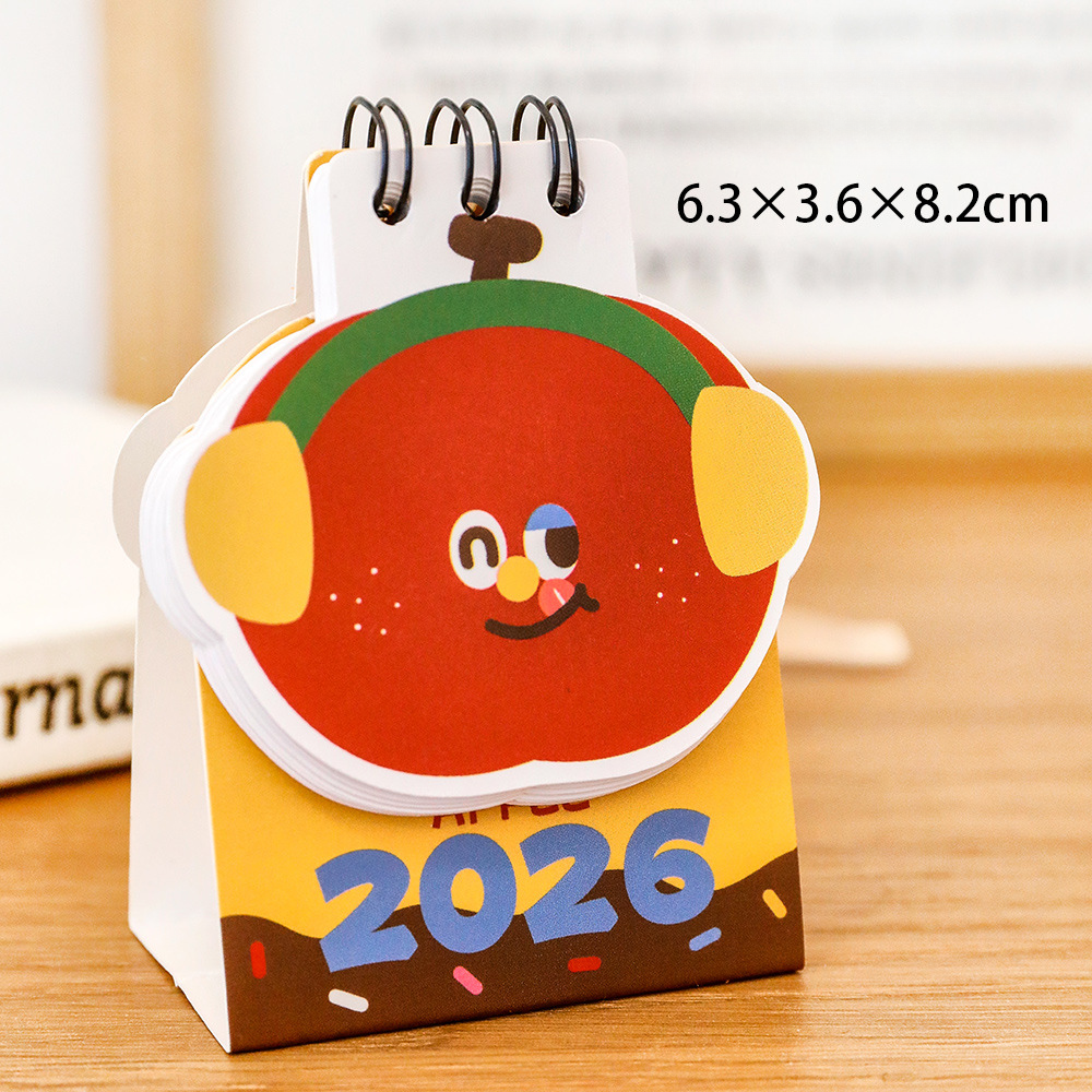 かわいいミニアップルカレンダー 2026 ミニキッズデスクトップカレンダー かわいいデスクトップカレンダー 子供用 - 6.3*3.6*8.2cm - 