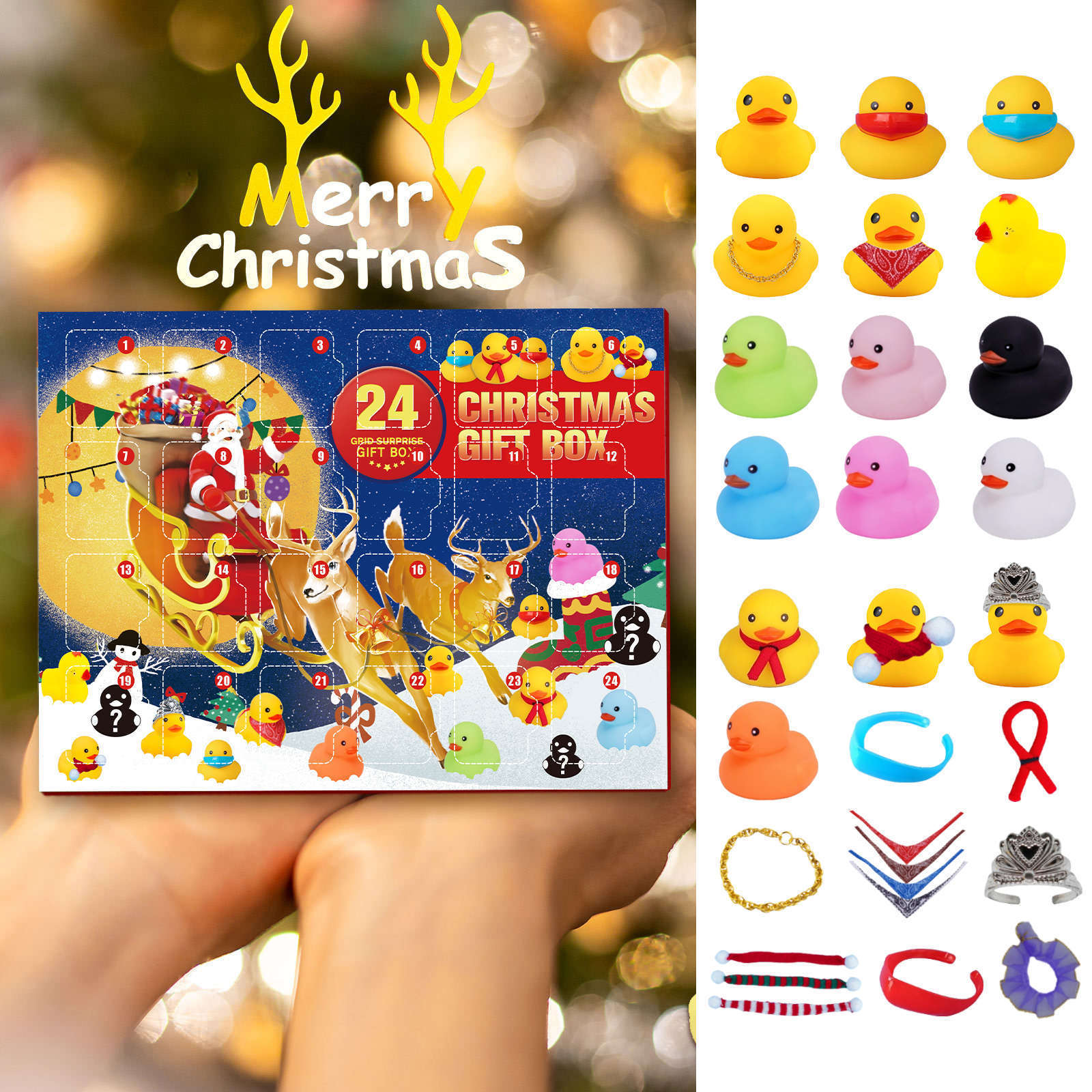 クリスマス ゴム製アヒル アドベントカレンダー 24日間 サプライズボックス かわいいホリデーダックおもちゃ ブラインドボックス お子様へのギフト