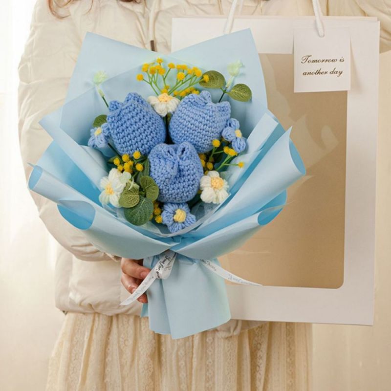 ぬいぐるみ用お花ブーケ チューリップ 毛糸のお花 ぬいぐるみ用お花ブーケ チューリップ 毛糸のお花