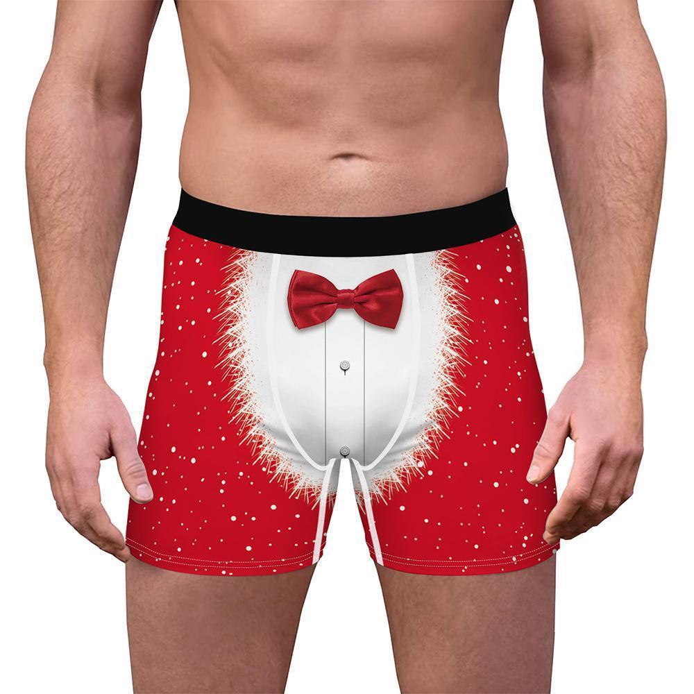 面白いメンズボクサーパンツ-赤いリポンが付けるシャツは真ん中にある彼へのクリスマスプレゼントユニークなプレゼント