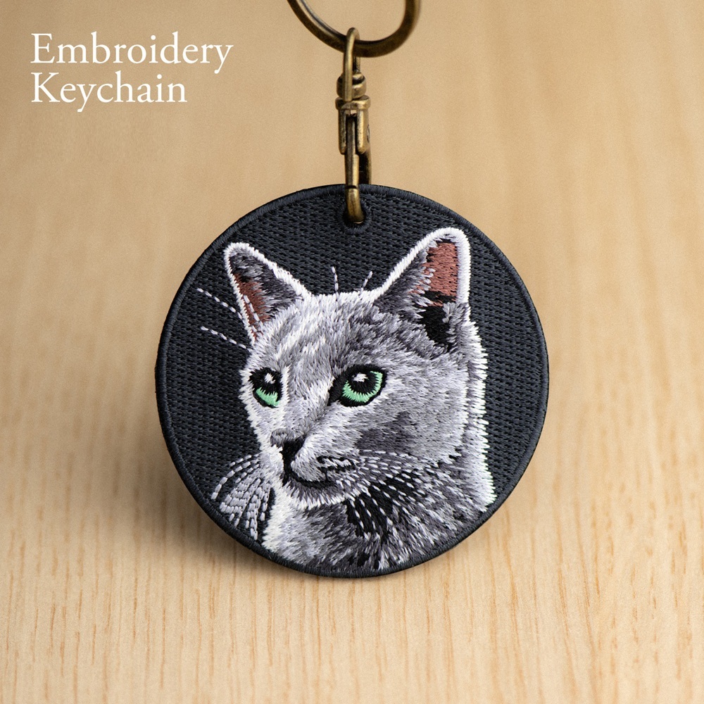 刺繍入り猫キーホルダー.リアルな猫種デザイン.猫好きの方にぴったりのかわいい動物キーホルダー. - 