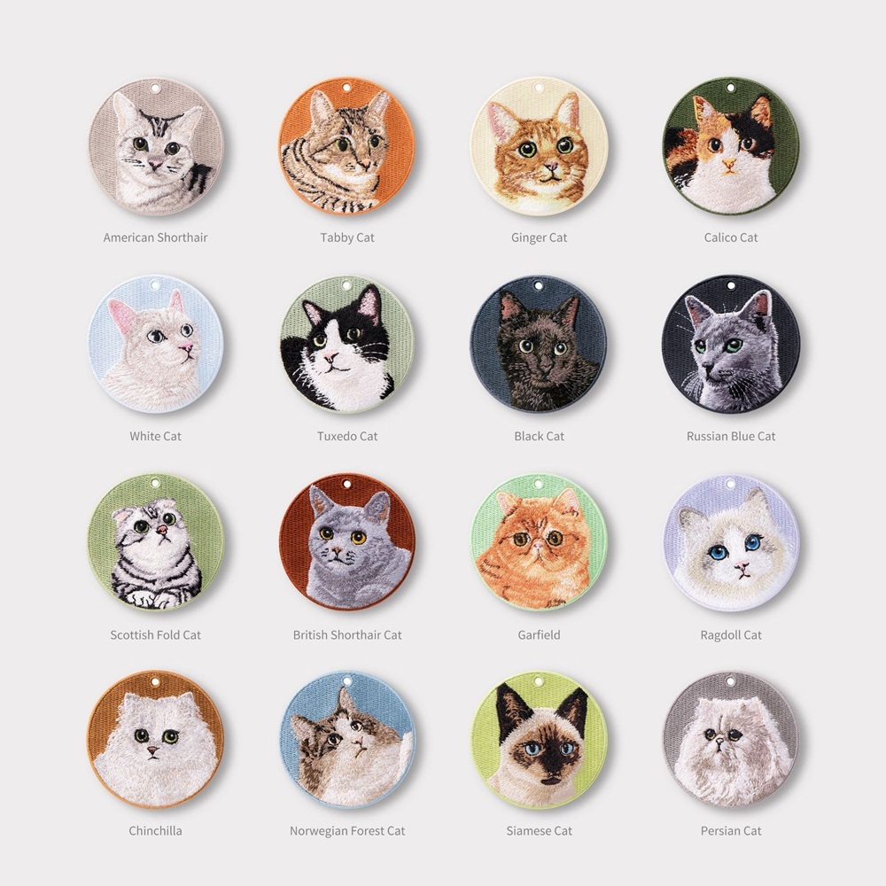 刺繍入り猫キーホルダー.リアルな猫種デザイン.猫好きの方にぴったりのかわいい動物キーホルダー. - 