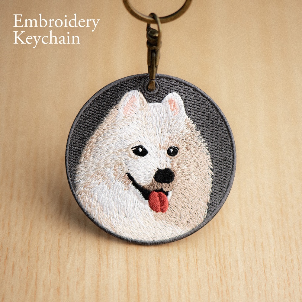 刺繍入り犬キーホルダー.リアルな犬種デザイン.犬好きの方にぴったりのかわいい動物キーホルダー. - 