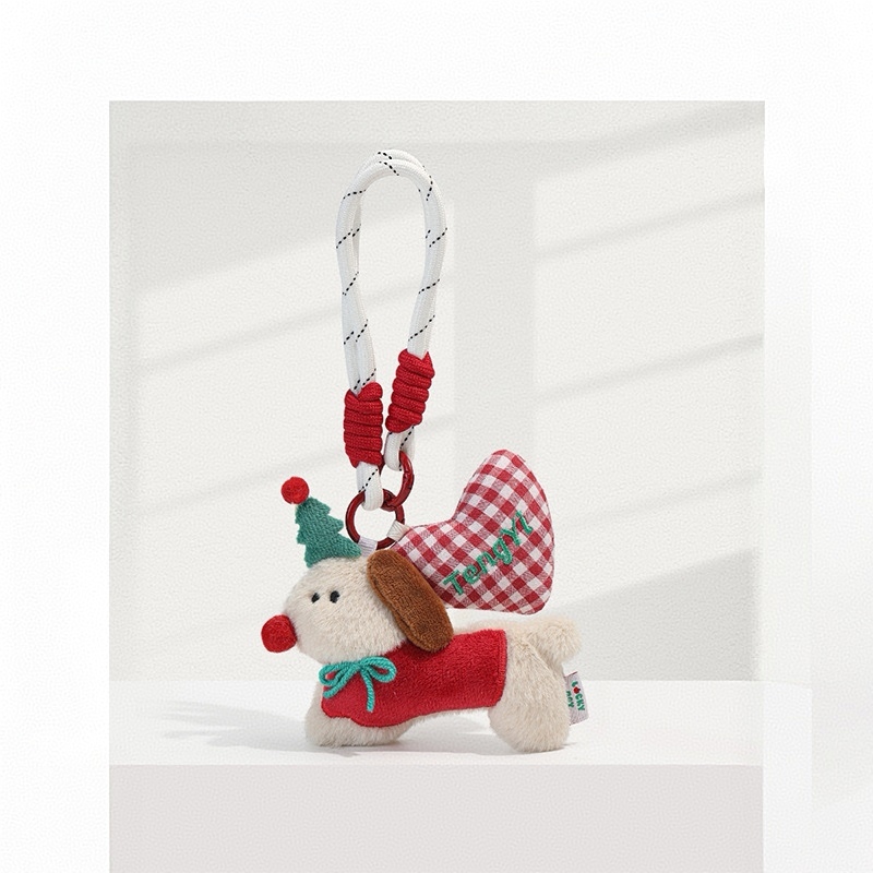 水玉模様のぬいぐるみ犬キーホルダー かわいい子犬バッグチャーム ソフトキーホルダー 女性用 クリスマス 新年ギフト - 