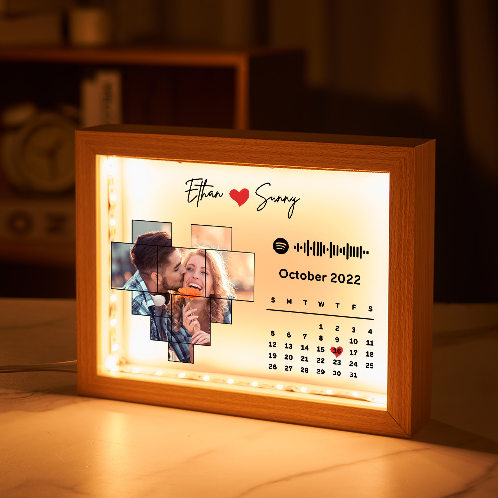 カスタムフォトフレームナイトライトspotifyコードカレンダーカップルへのギフト - 