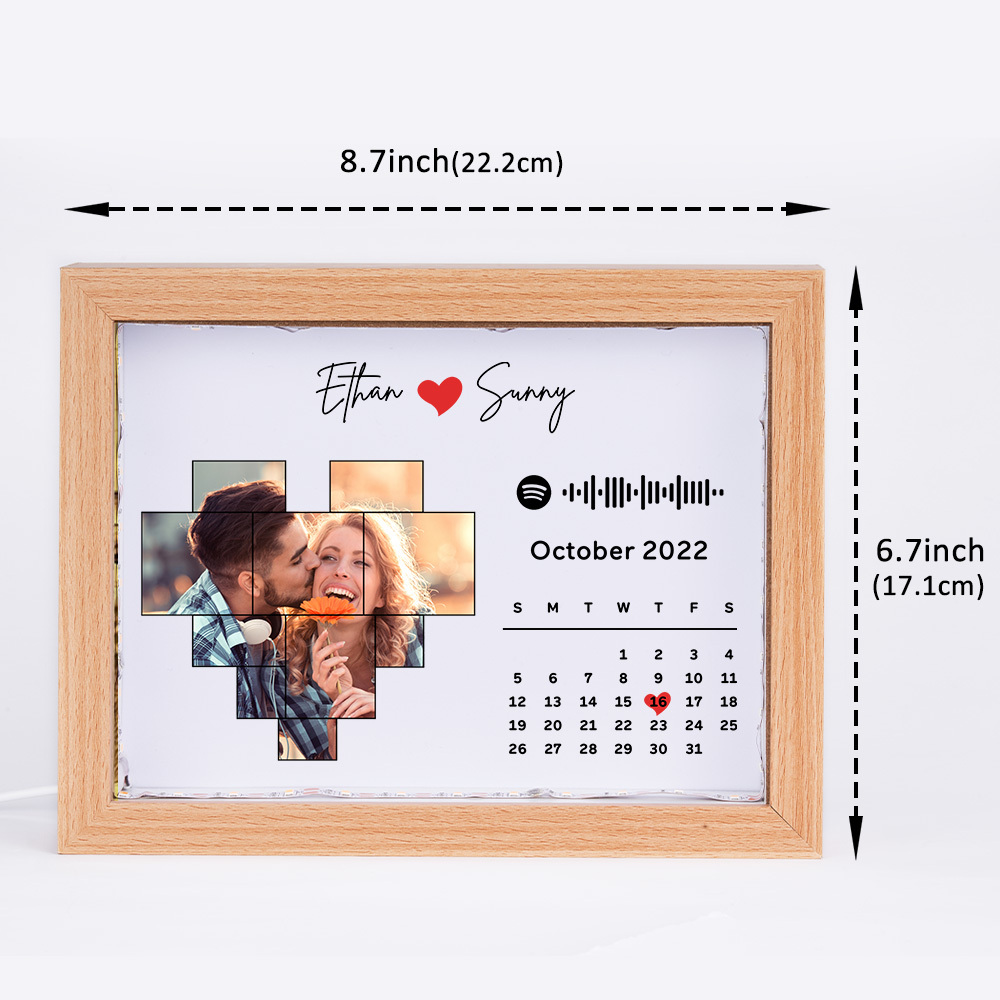 カスタムフォトフレームナイトライトspotifyコードカレンダーカップルへのギフト - 