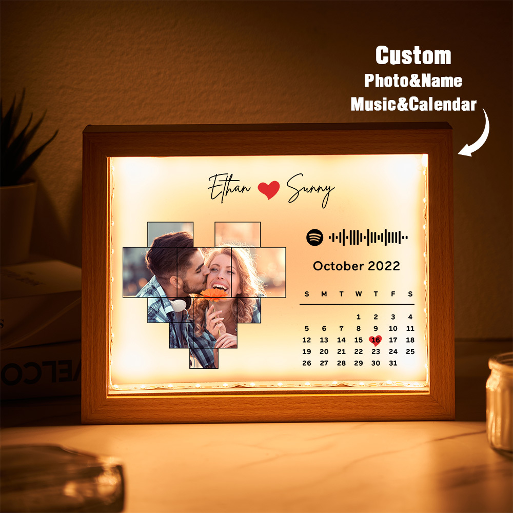 カスタムフォトフレームナイトライトspotifyコードカレンダーカップルへのギフト - 
