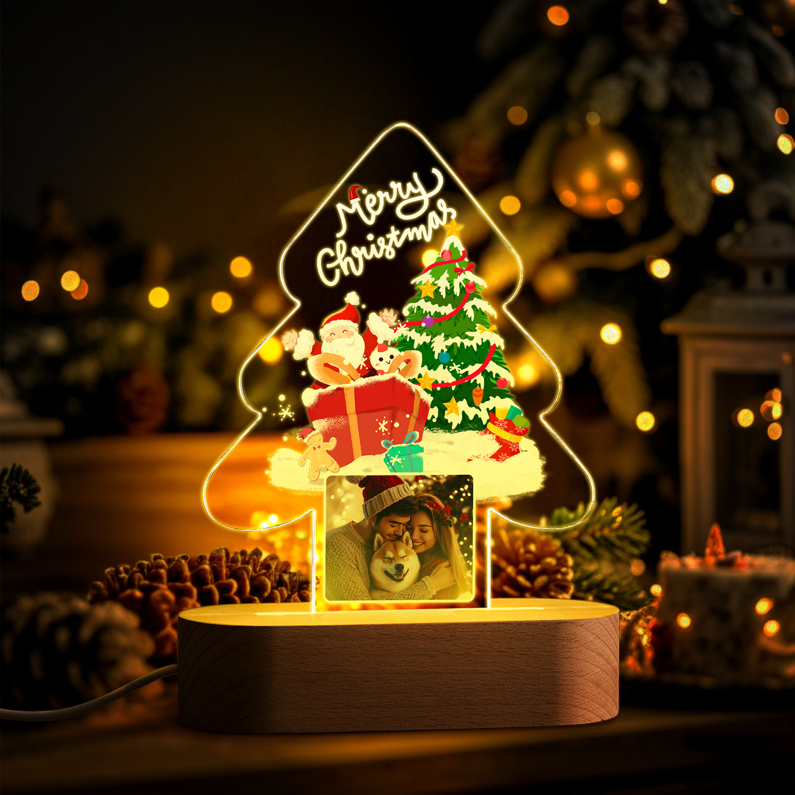 カスタムクリスマスナイトライトパーソナライズされた写真クリスマスナイトライト恋人へのギフト