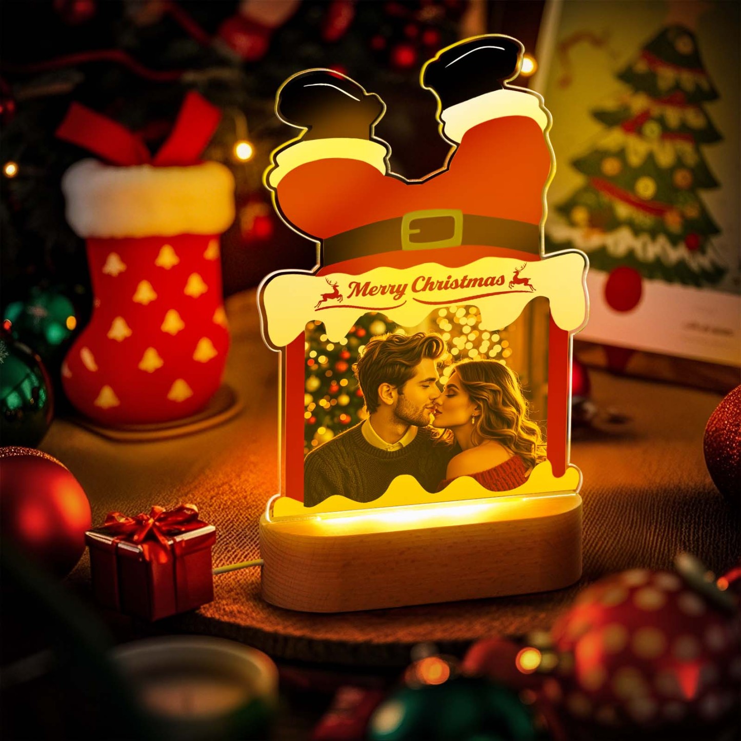 パーソナライズされた写真入りクリスマスナイトライトカスタムledランプデコレーション彼へのクリスマスプレゼント - 