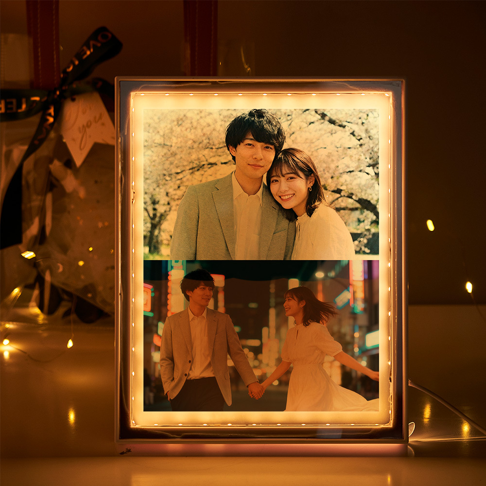 カスタム Diy ナイトライトカップルフォトフレーム友人誕生日ギフトミラーライト鏡ライト 写真が映る鏡 オーダーメイド鏡