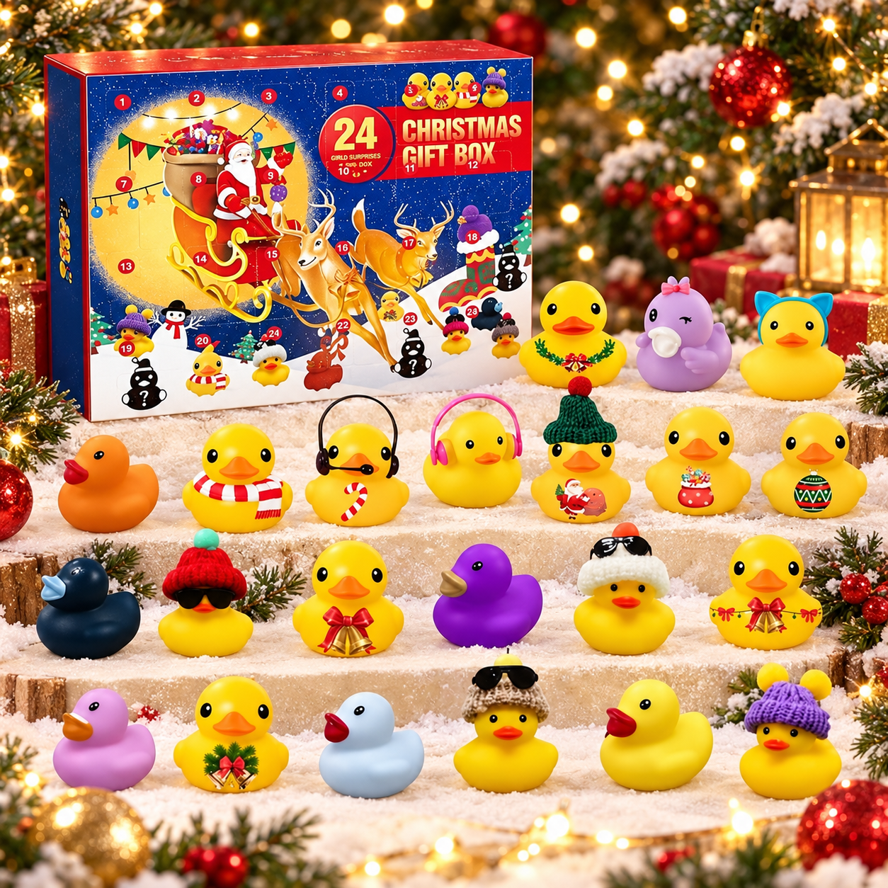 クリスマス ゴム製アヒル アドベント カレンダー 24 日カウントダウン サプライズ ボックス アヒル愛好家へのホリデー ギフト