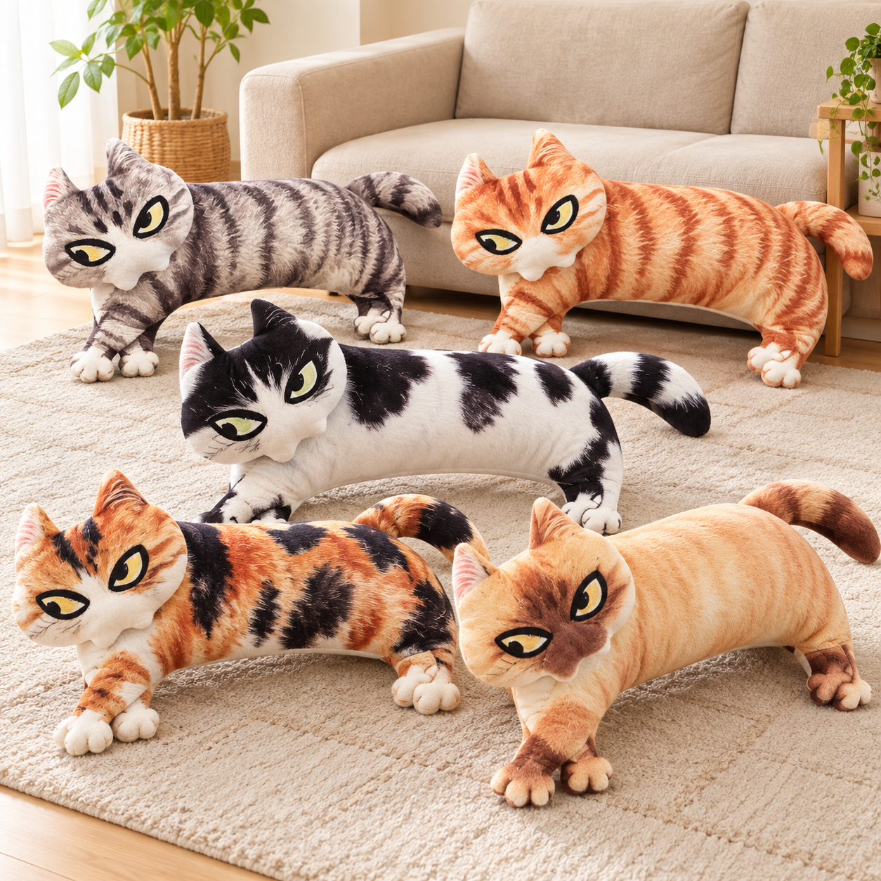 Cheeky Cat ぬいぐるみクッション – ソファ,ベッド,居心地の良い部屋用の横目猫スローピロー