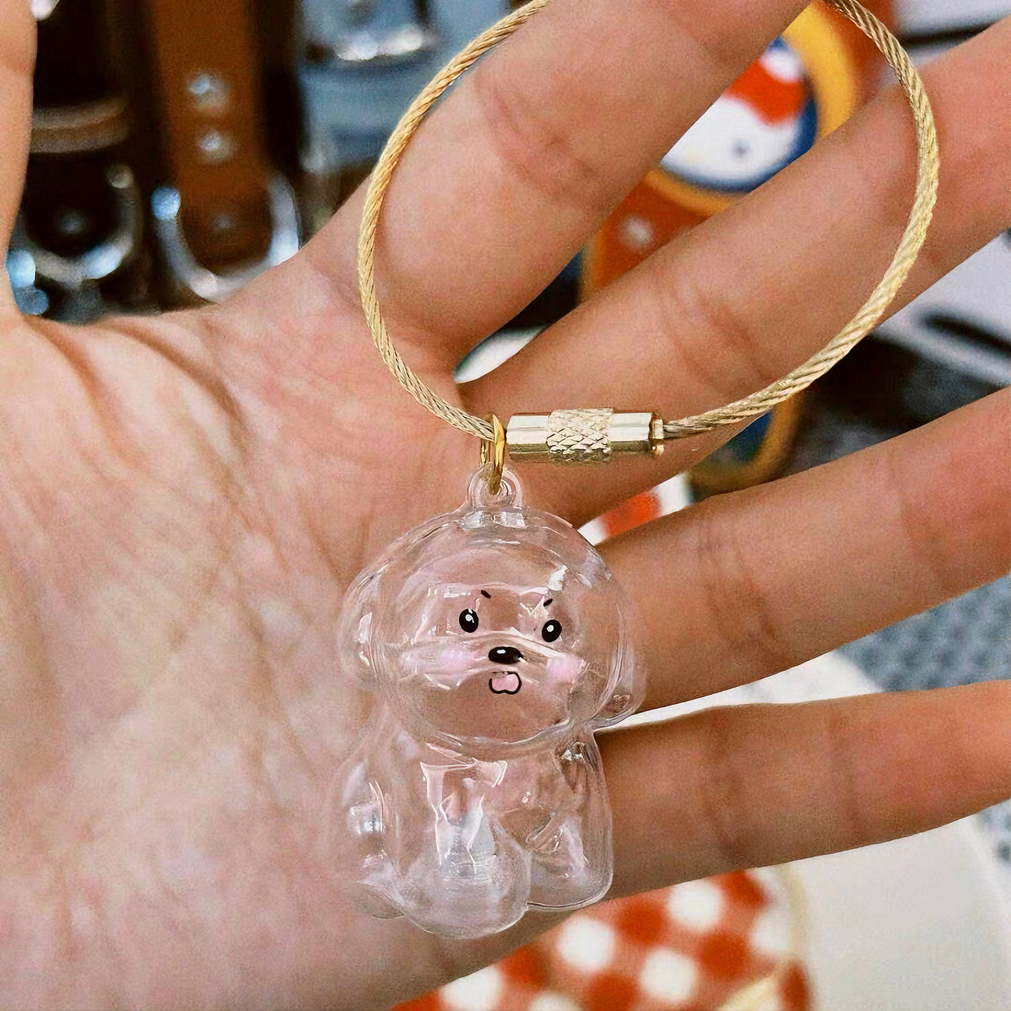 犬の毛のお土産キーホルダー 透明犬の毛のメモリーカプセルジュエリー 犬の毛の保管 ペット愛好家に最適