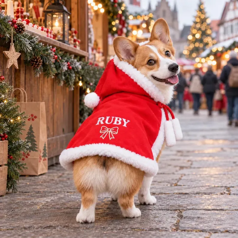 名前が印刷されたパーソナライズされたペットクリスマスケープ,犬と猫用のサンタホリデーコスチューム,お祝いのペットクリスマスギフト