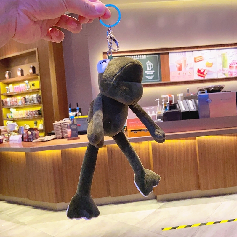 かわいい長い脚のカエルのぬいぐるみキーホルダーバックパックペンダント面白いかわいい漫画バッグチャーム人形
