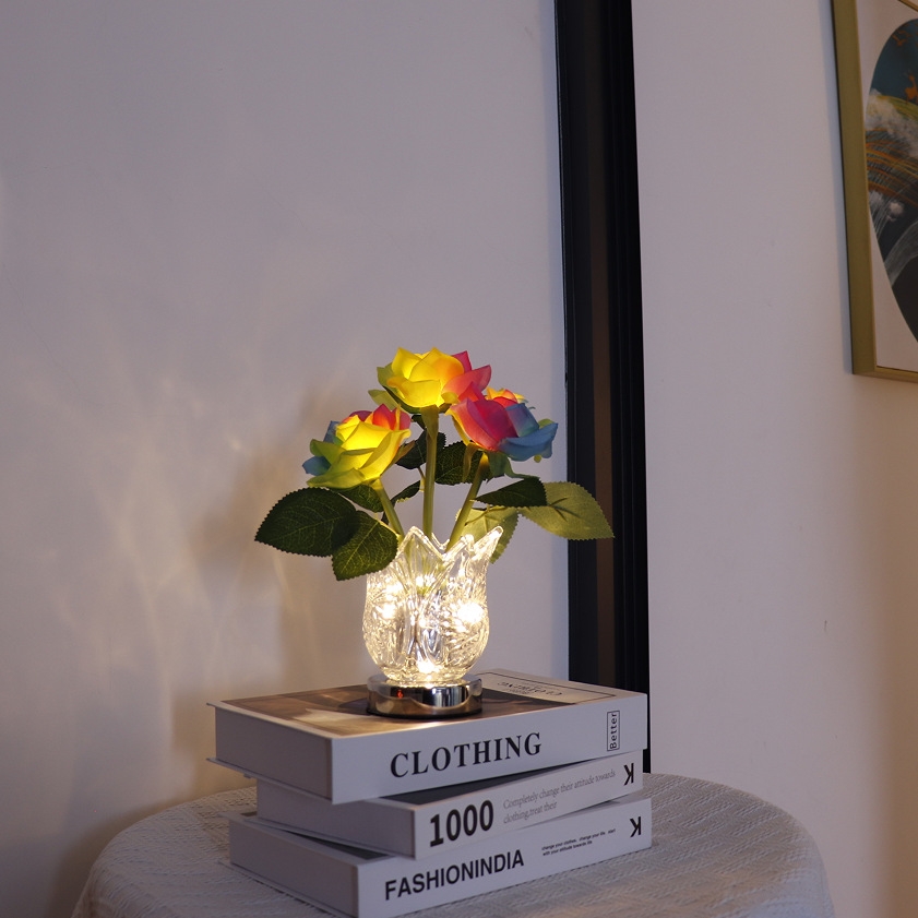 Ledシャンパンローズナイトライト ロマンチックなバラの花のテーブルランプ 寝室のベッドサイド装飾