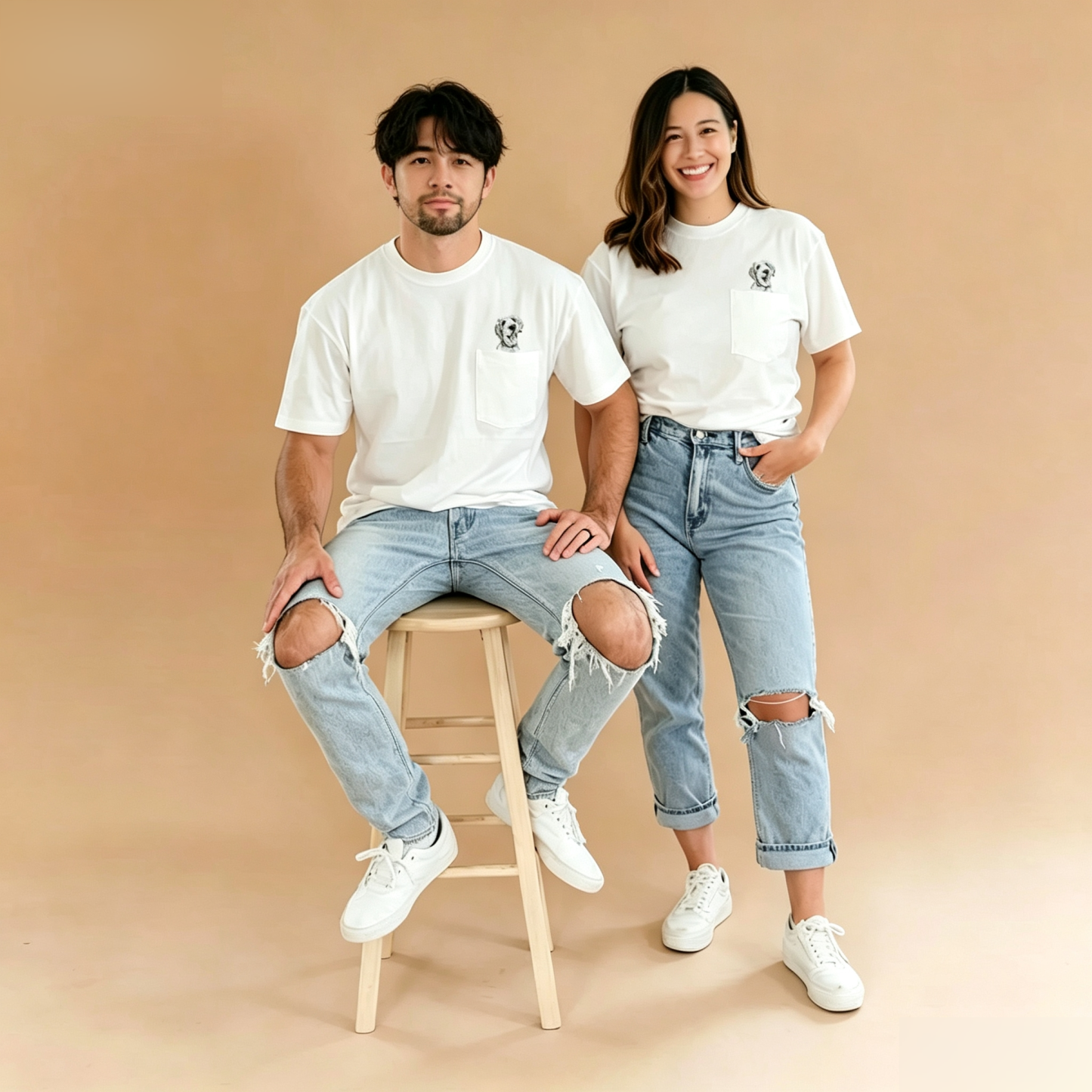 ペットの肖像画入りポケットTシャツ｜愛犬・愛猫の写真で作るカスタムTシャツ オリジナルペットプリント