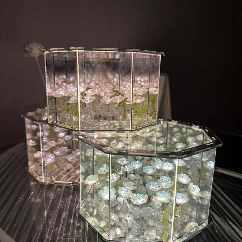 クリエイティブな手作りdiy八角形のバラの花の海のナイトライトロマンチックなギフト -