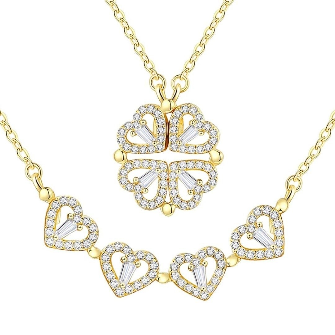 ダブルウェア ハートペンダントネックレス シックな四つ葉のクローバーデザイン スタイリッシュなギフト