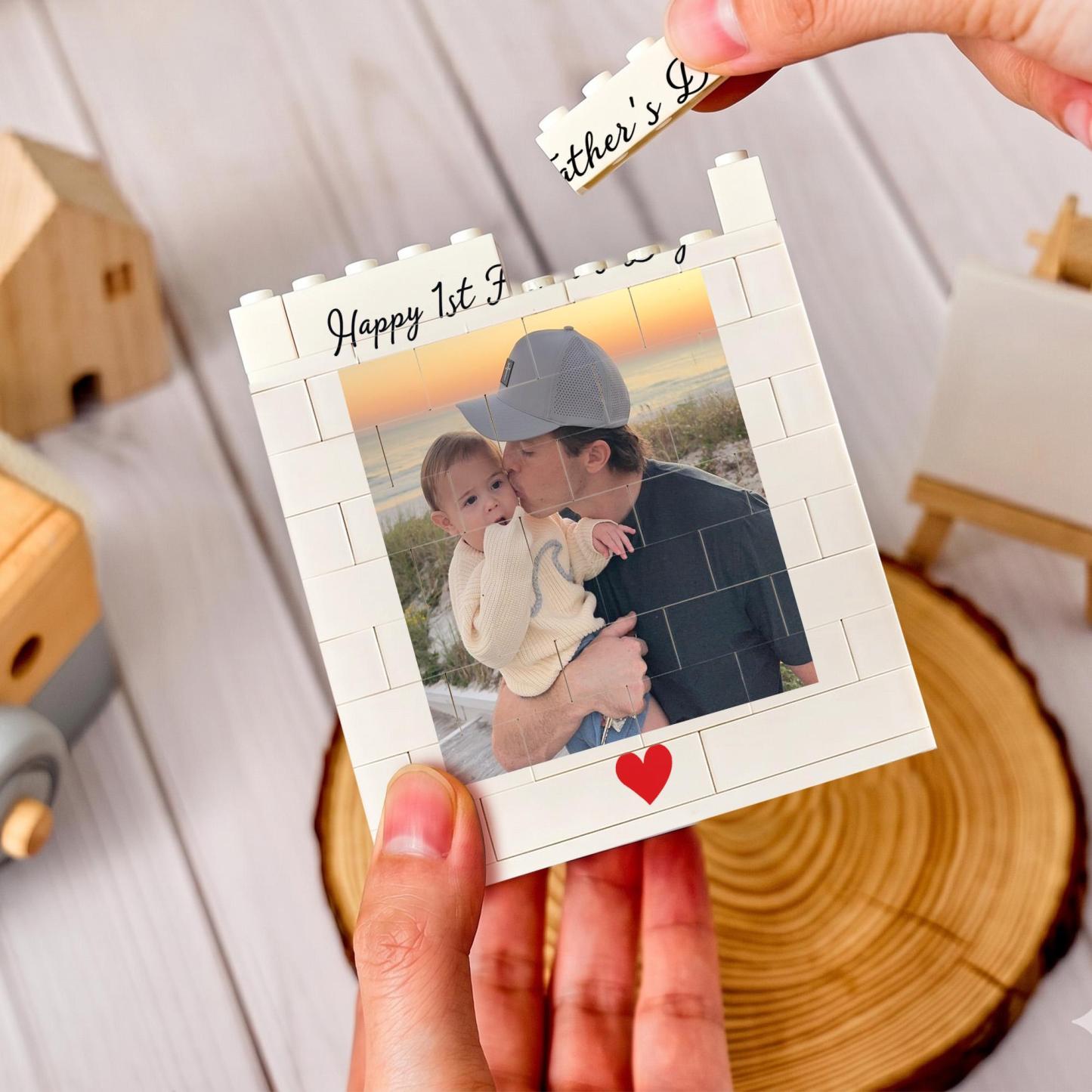 パーソナライズされたお父さんと子供の写真ビルディングブロックペンホルダーカスタムパパパズルブロックデスクオーガナイザーお父さんへの父の日ギフト - GetPhotoBanketJP