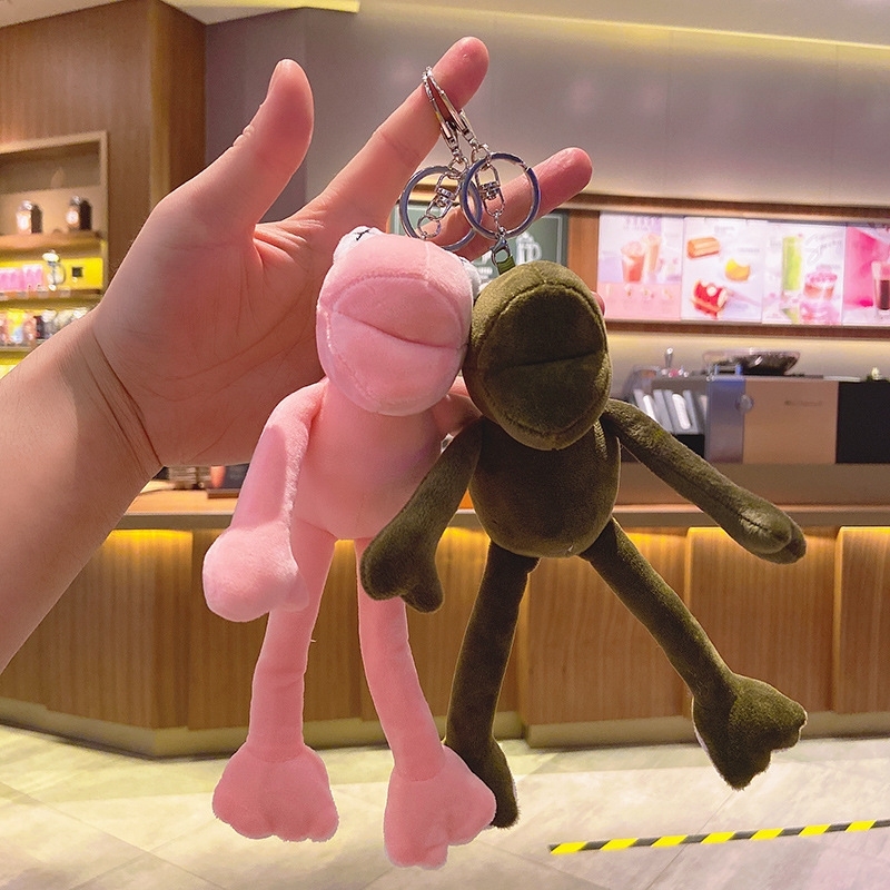 かわいい長い脚のカエルのぬいぐるみキーホルダーバックパックペンダント面白いかわいい漫画バッグチャーム人形