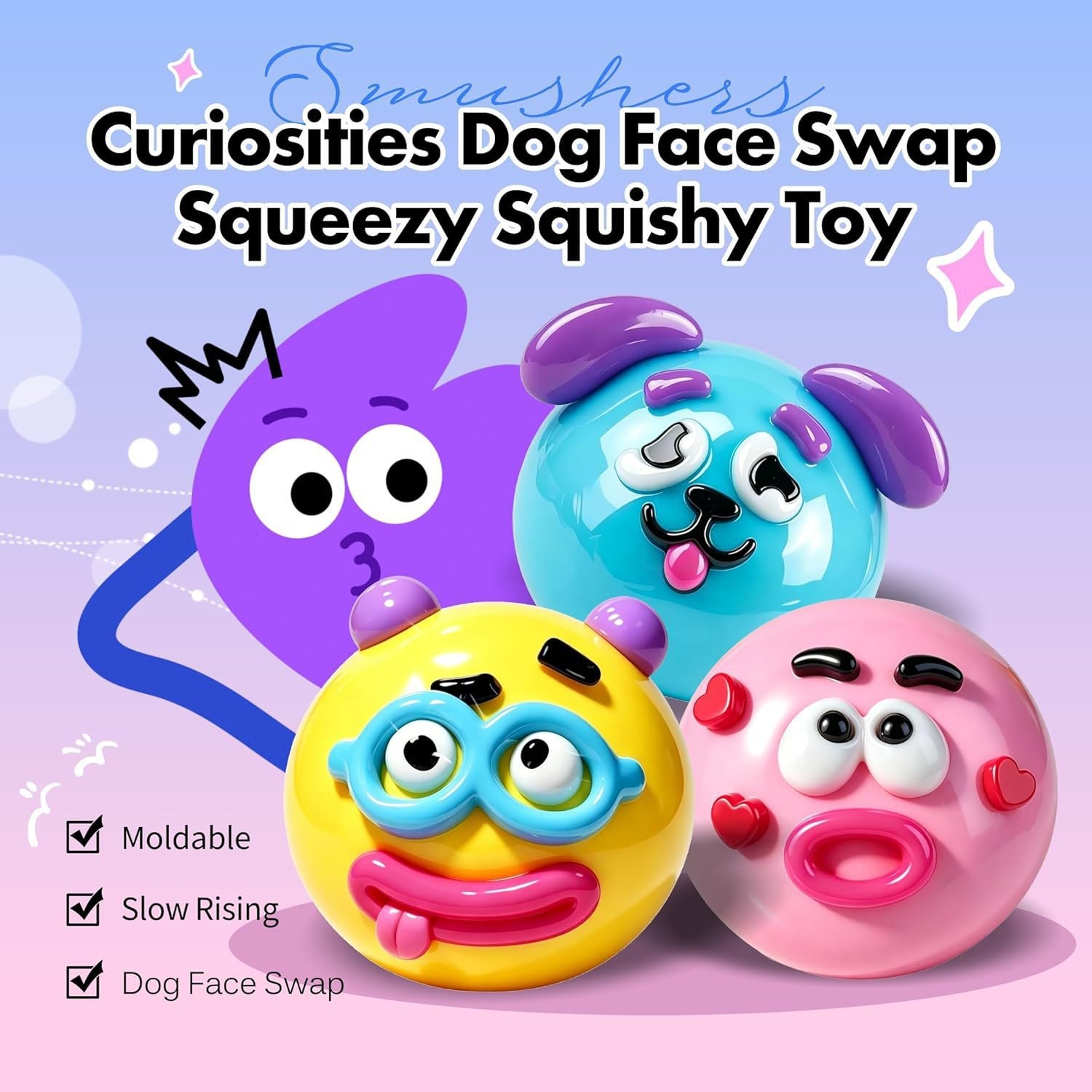 かわいいスクイーズ犬 ストレス解消トイ 顔入れ替えデザイン 低反発ソフト スローレジリエント フィジェットトイ 感覚玩具 デスク用癒しグッズ おもしろ表情 変形できるデスクトイ ギフト用