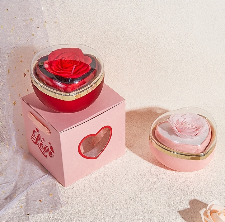 ハート型回転式バラジュエリーボックス,プリザーブドローズギフトボックス(隠しネックレス付き)