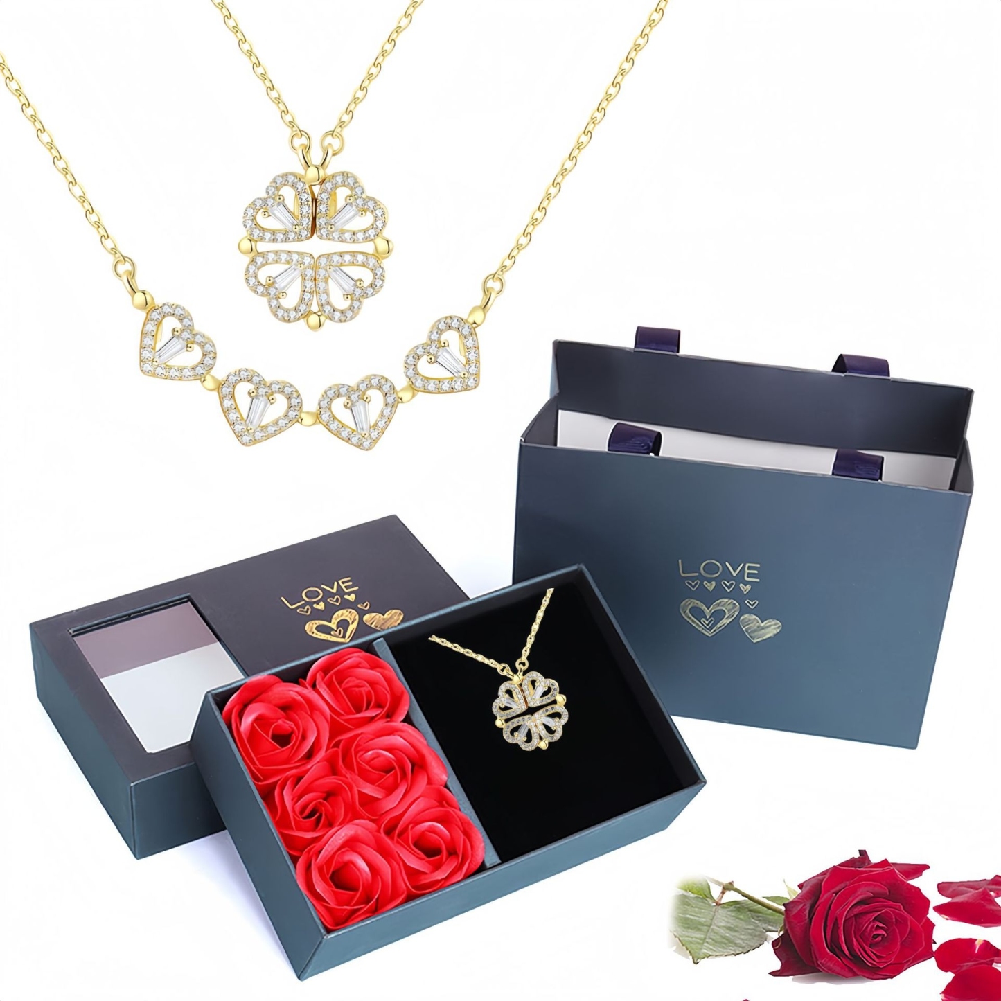 ダブルウェア ハートペンダントネックレス シックな四つ葉のクローバーデザイン スタイリッシュなギフト