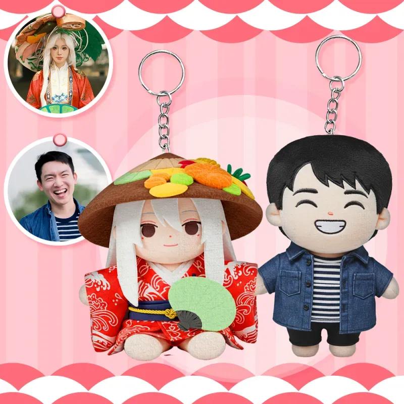 カスタム写真ぬいぐるみ人形キーチェーンパーソナライズされた漫画ミニミーぬいぐるみキーチェーンカップルへのギフト