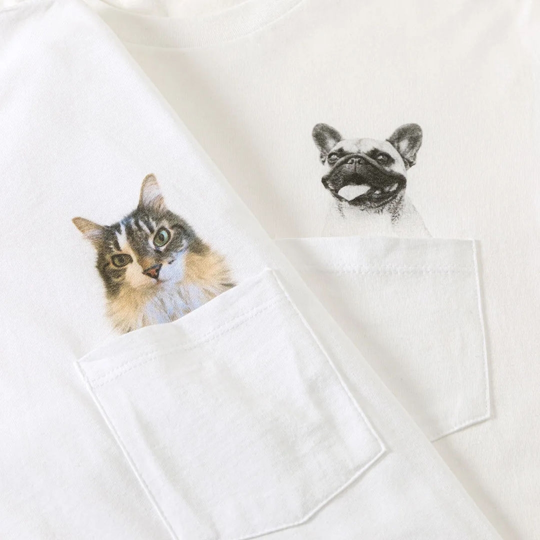 ペットの肖像画入りポケットTシャツ｜愛犬・愛猫の写真で作るカスタムTシャツ オリジナルペットプリント
